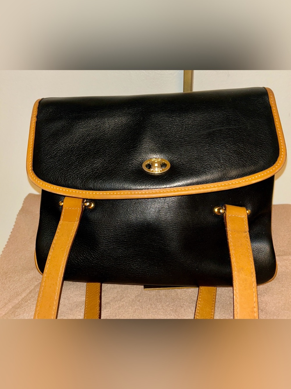 CELINE Macadam Tote Bag Black Leather Authentic Vintage with Celine Silk Scarf